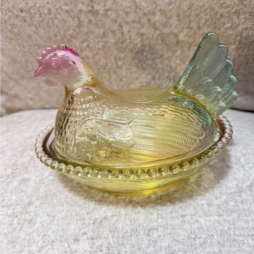 7 Inch Light Colorful Glass Hen on Nest